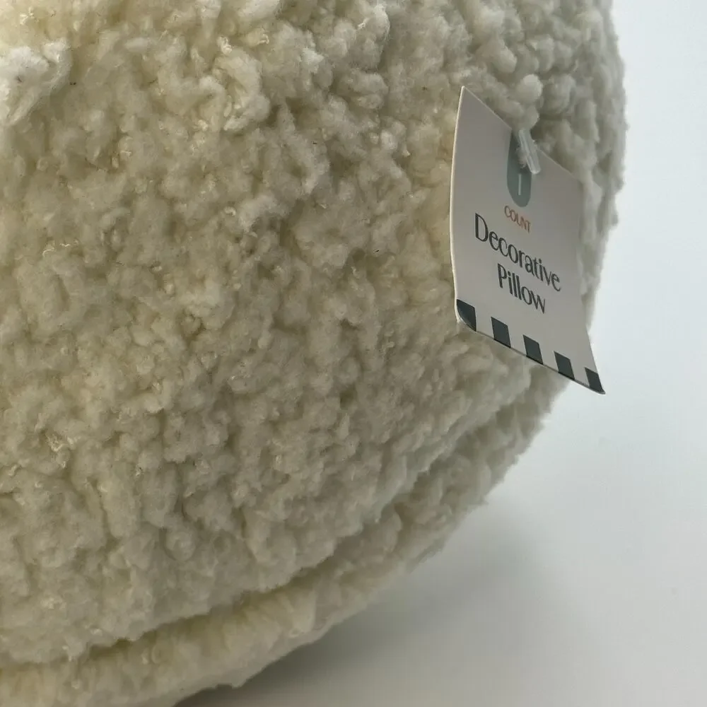 Target Decorative Ball Pillow 9” White Faux Fur Ball‎ Throw Accent NEW